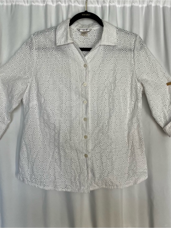 Allison Daley Tops - Allison Daley White Eyelet Button-Down Shirt